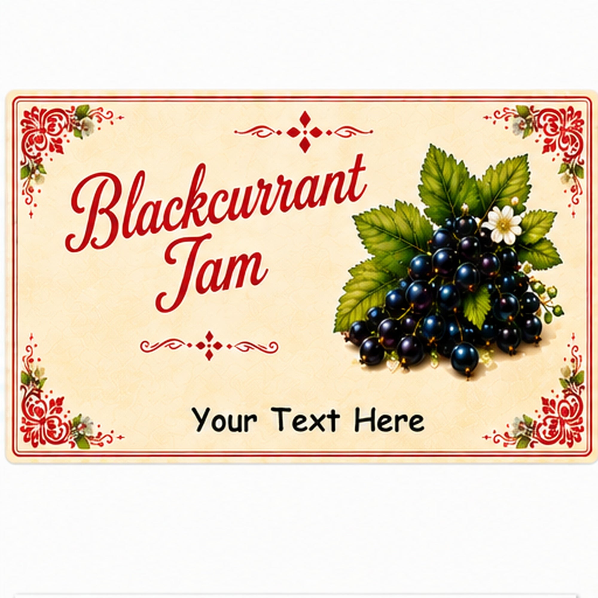 Personalised Blackcurrant Jam Labels, 21 Premium Gloss Vinyl Stickers, 95 x 57mm