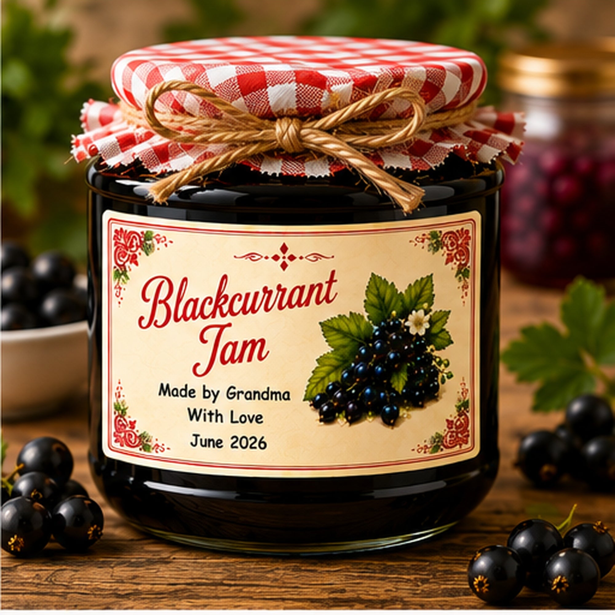 Personalised Blackcurrant Jam Labels, 21 Premium Gloss Vinyl Stickers, 95 x 57mm