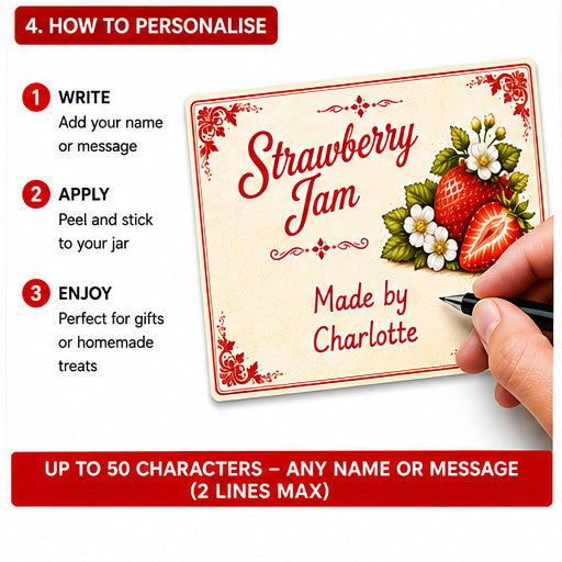 Personalised Strawberry Jam Jar Labels – 21 Premium Gloss Vinyl Stickers