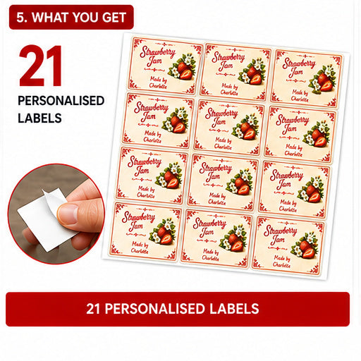 Personalised Strawberry Jam Jar Labels – 21 Premium Gloss Vinyl Stickers