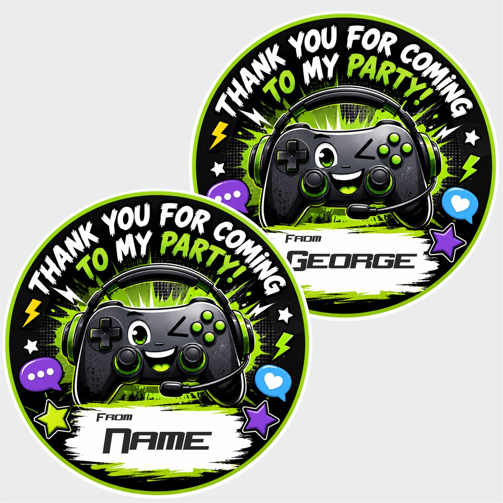 39 x Personalised Gaming Birthday Stickers 50mm Round Party Labels Sweet Cones