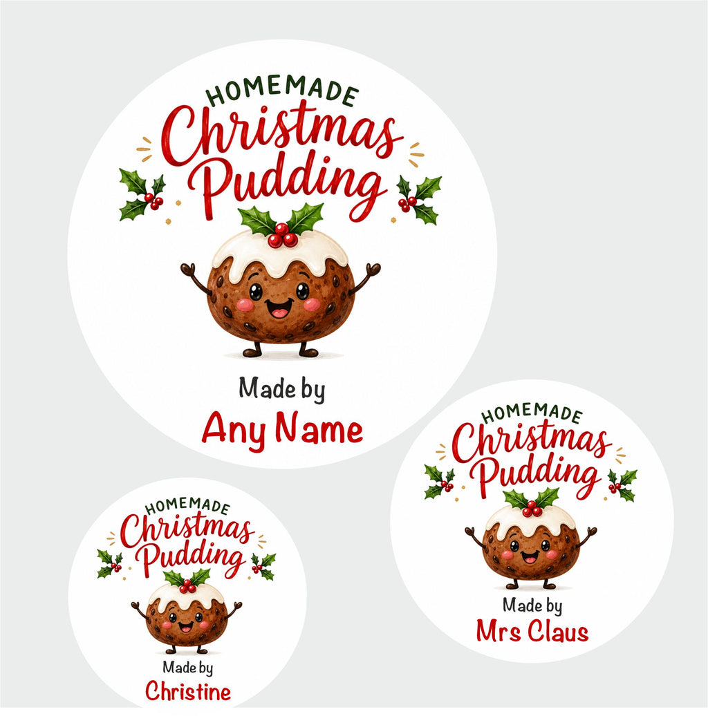 Personalised Christmas Pudding Labels – 39 x 50mm Round Stickers – Homemade Christmas Pudding Gift Labels