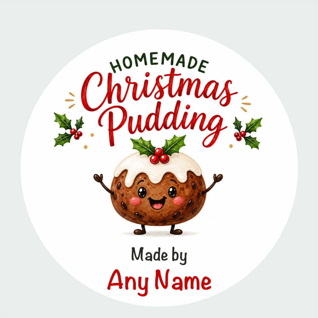 Personalised Christmas Pudding Labels – 39 x 50mm Round Stickers – Homemade Christmas Pudding Gift Labels