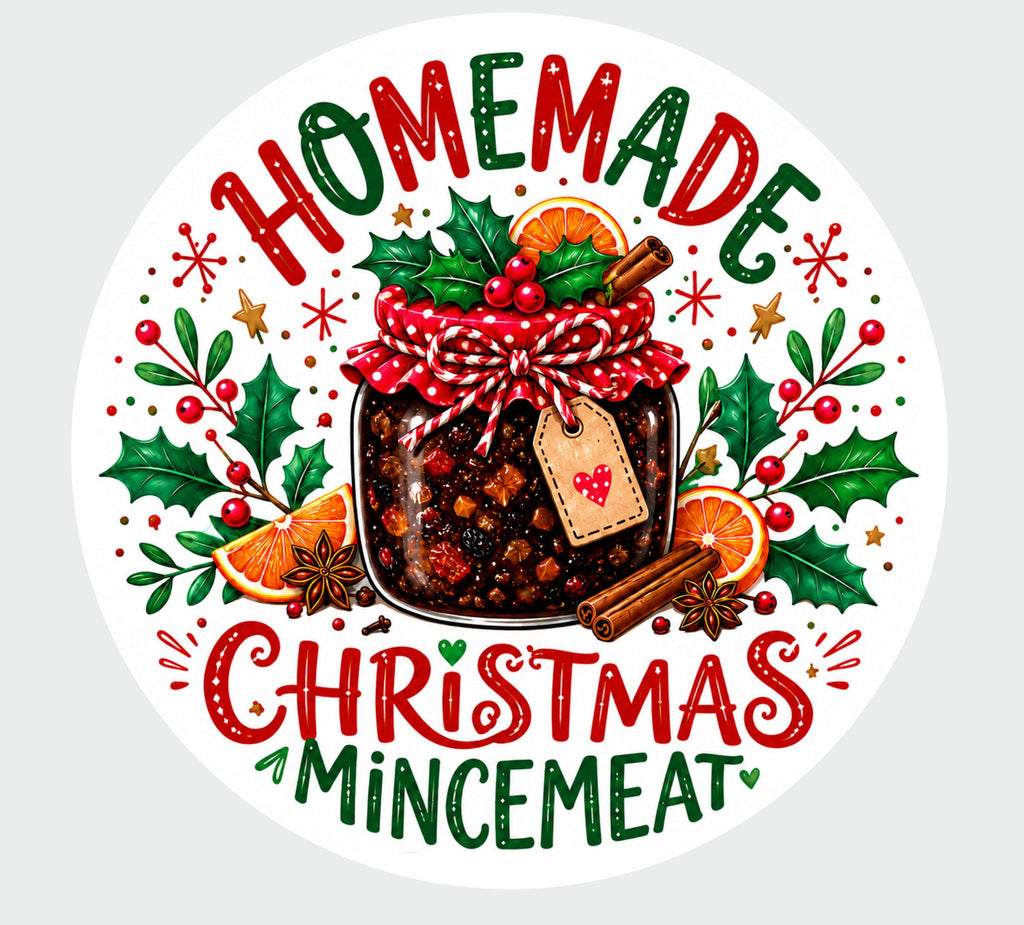 39 Homemade Christmas Mincemeat Labels 50mm Round Festive Jar Stickers