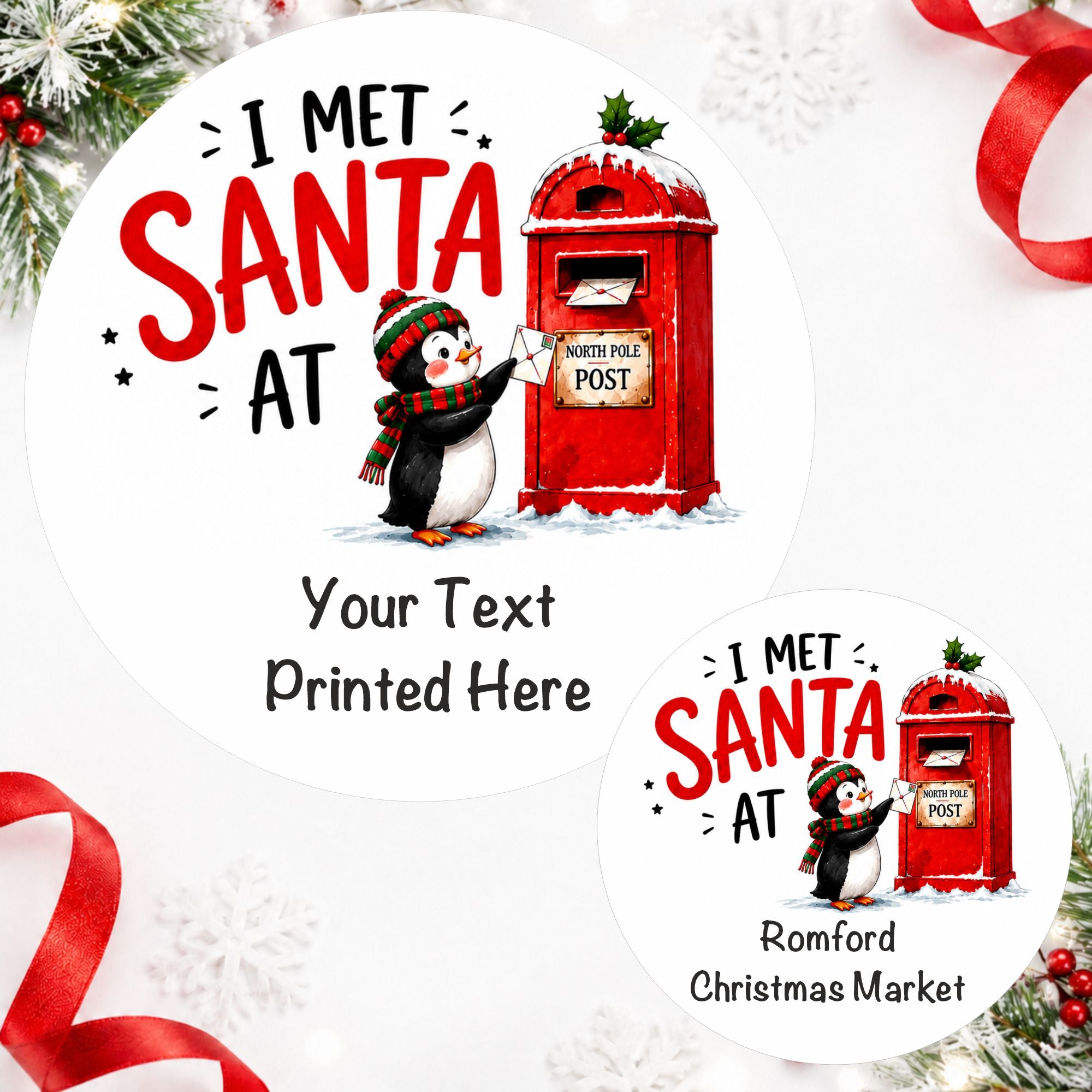 I Met Santa At”  Personalised  stickers Perfect for Santa Grottos & Christmas Events