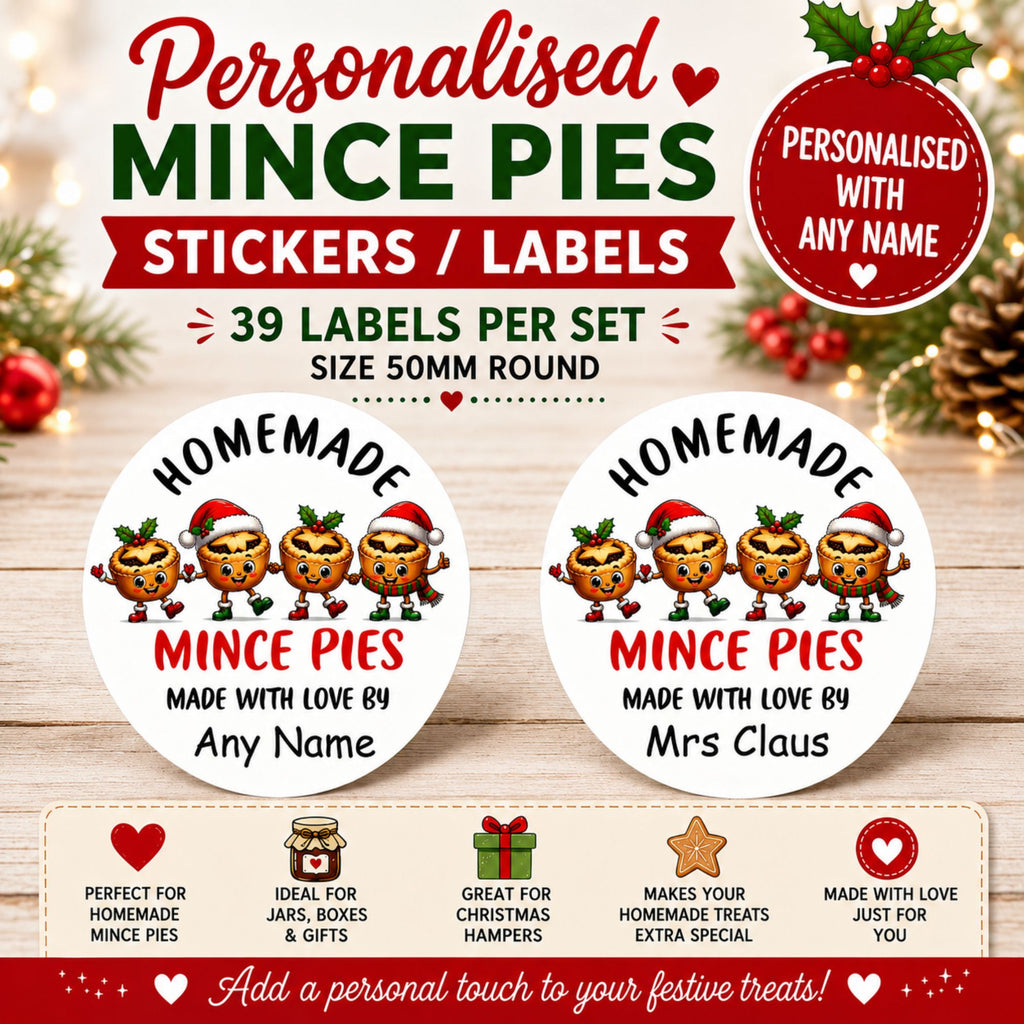 39 Personalised Christmas Mince pies Baking Labels Any Name Printed