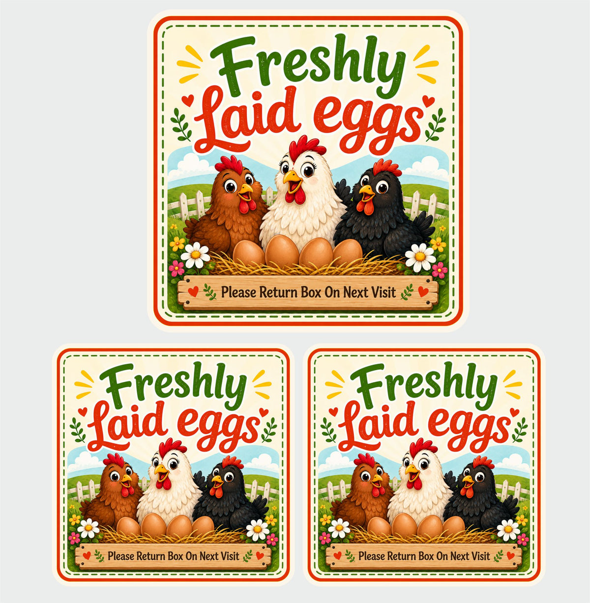 39 Farmhouse chicken style egg box labels please return box square 50mm