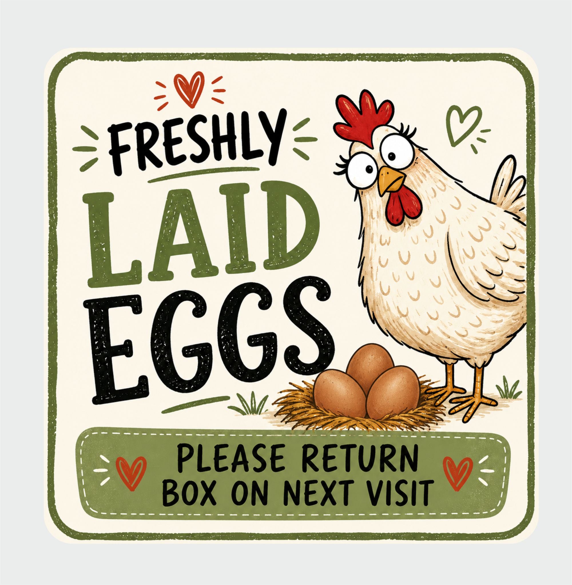 39 Square egg box labels, fun design, please return box label, 50mm