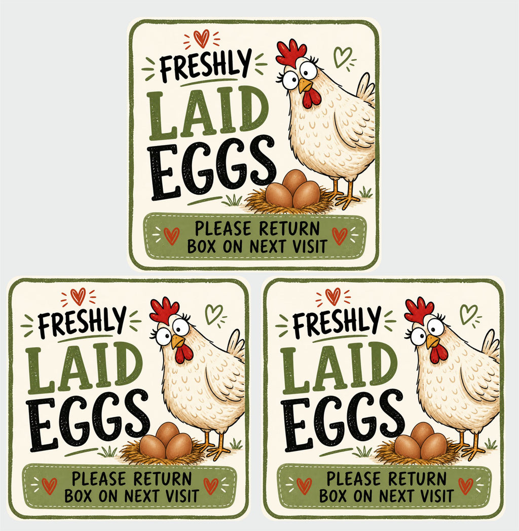 39 Square egg box labels, fun design, please return box label, 50mm