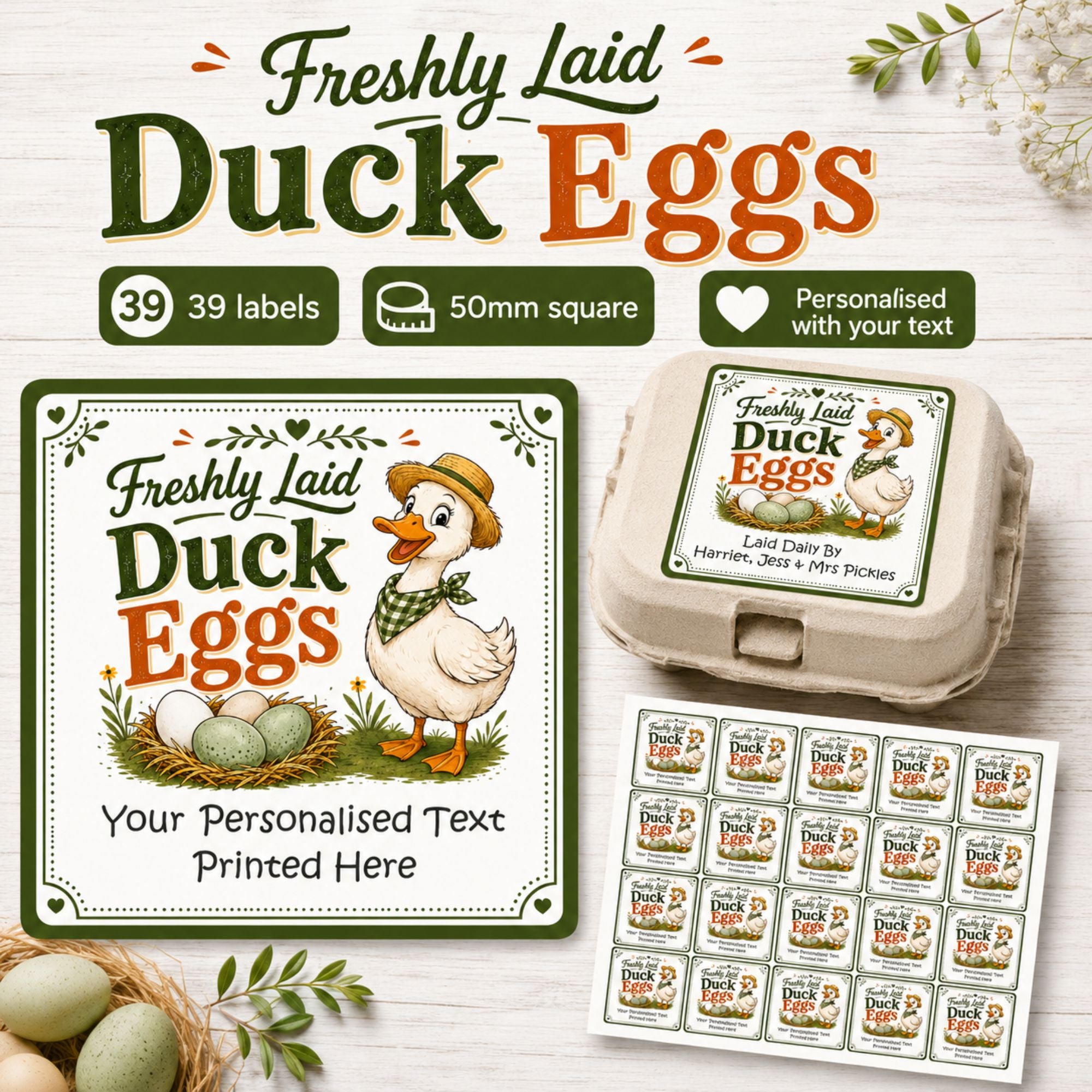 Personalised Freshly Laid Duck Egg Labels – 39 x 50mm Square Stickers
