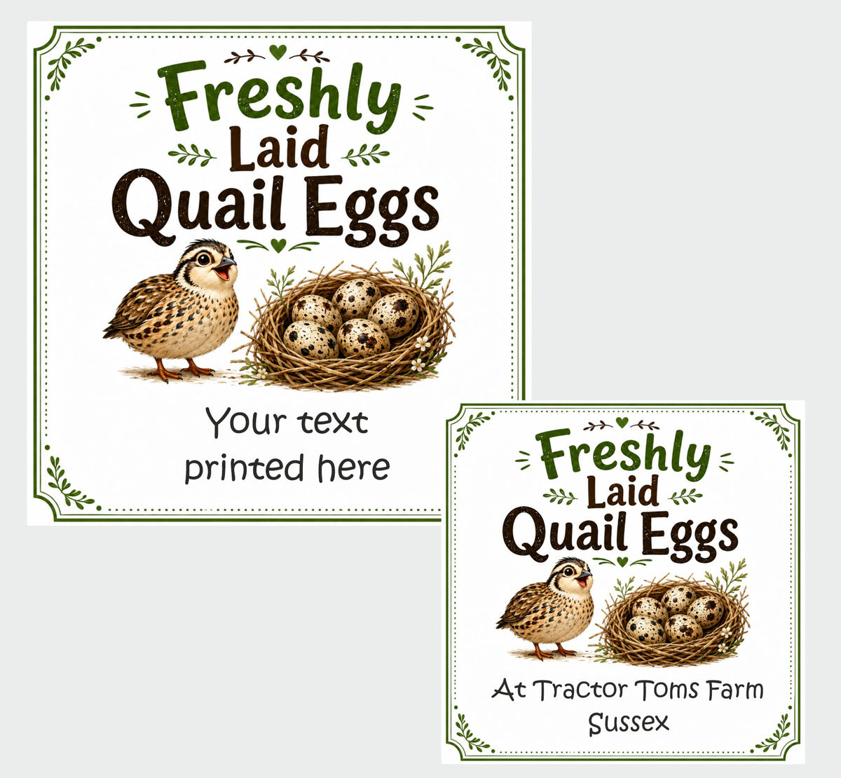 Personalised Freshly Laid Quail Egg Box Labels – 39 x 50mm Square Stickers