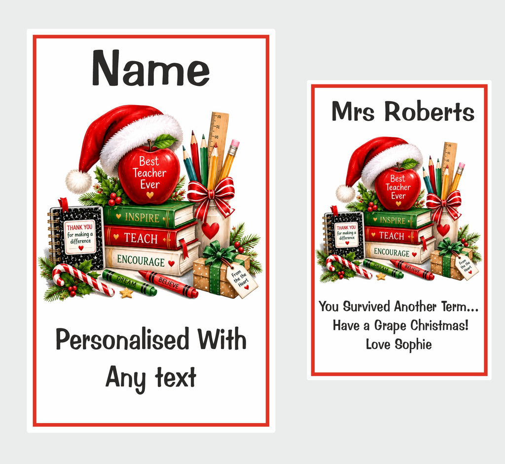 Personalised Teacher Christmas Wine Bottle Label Any Name/Text Added