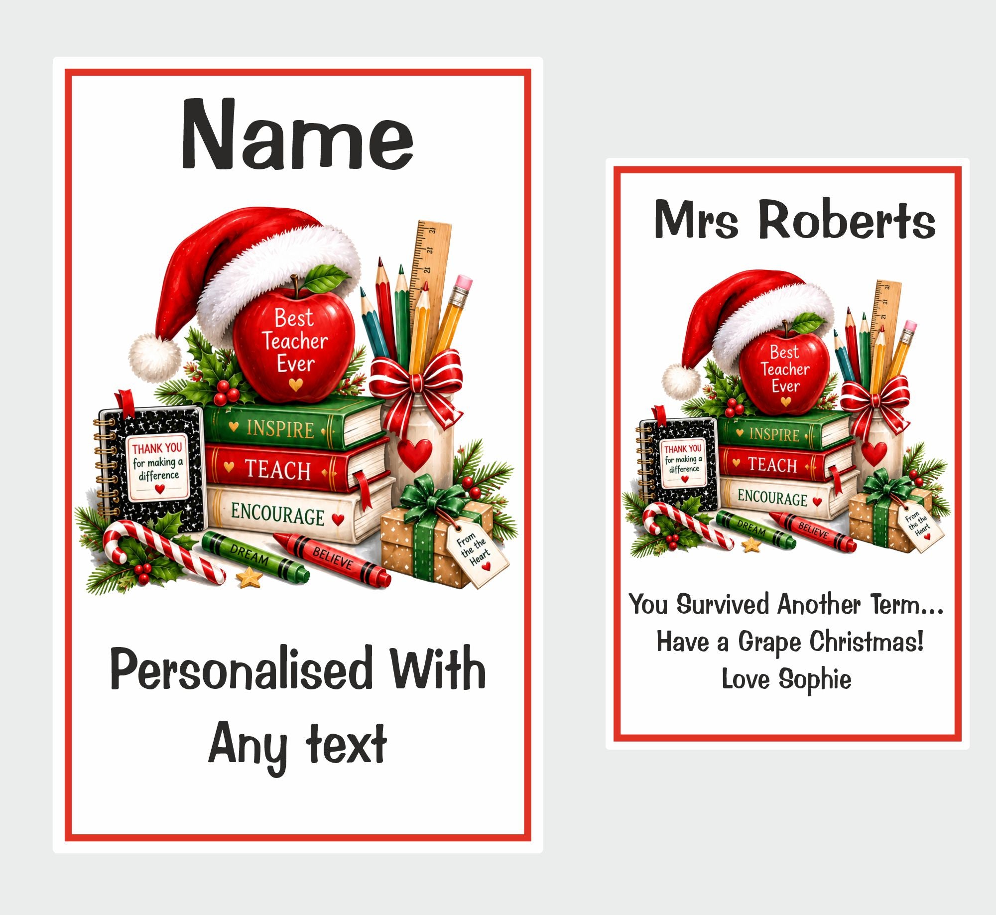 Personalised Teacher Christmas Wine Bottle Label Any Name/Text Added