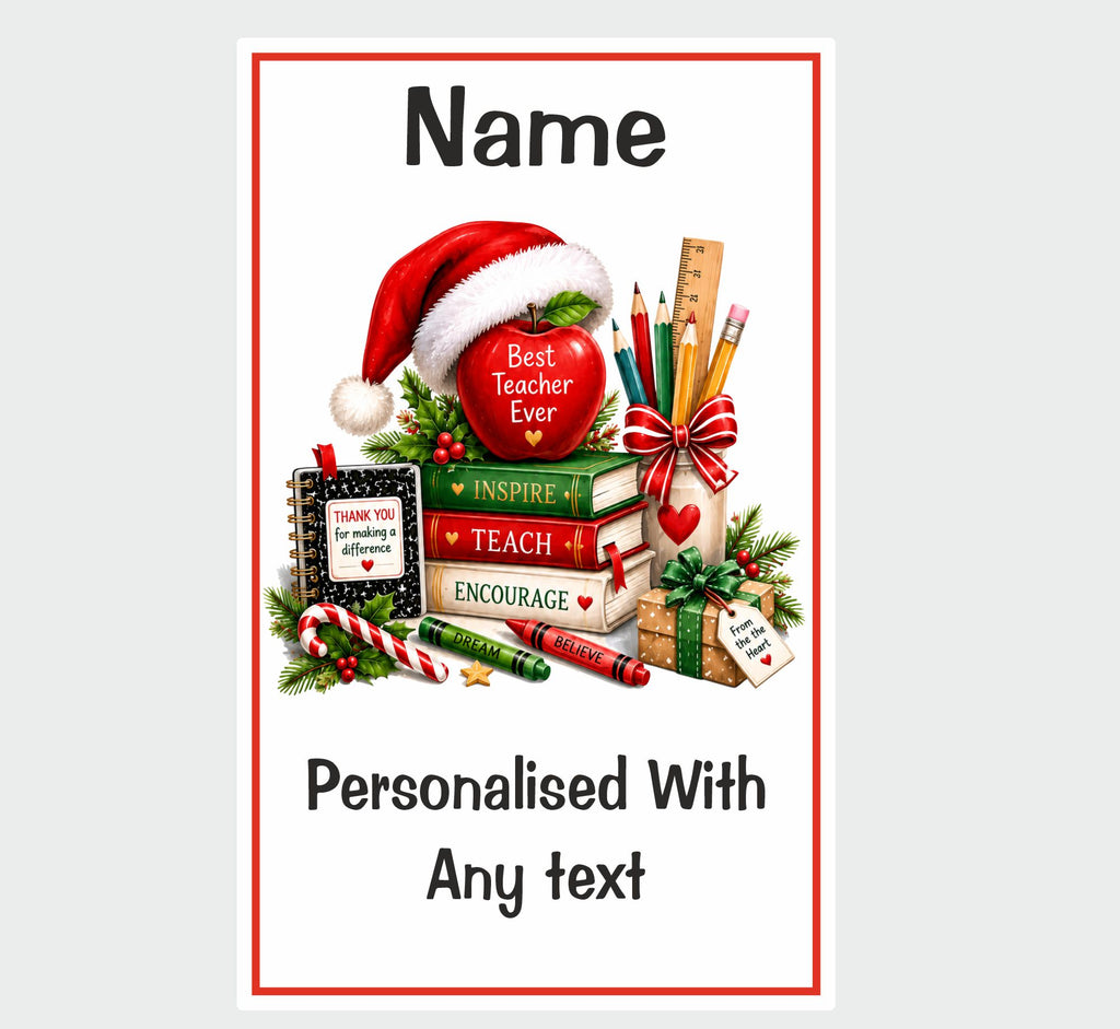 Personalised Teacher Christmas Wine Bottle Label Any Name/Text Added