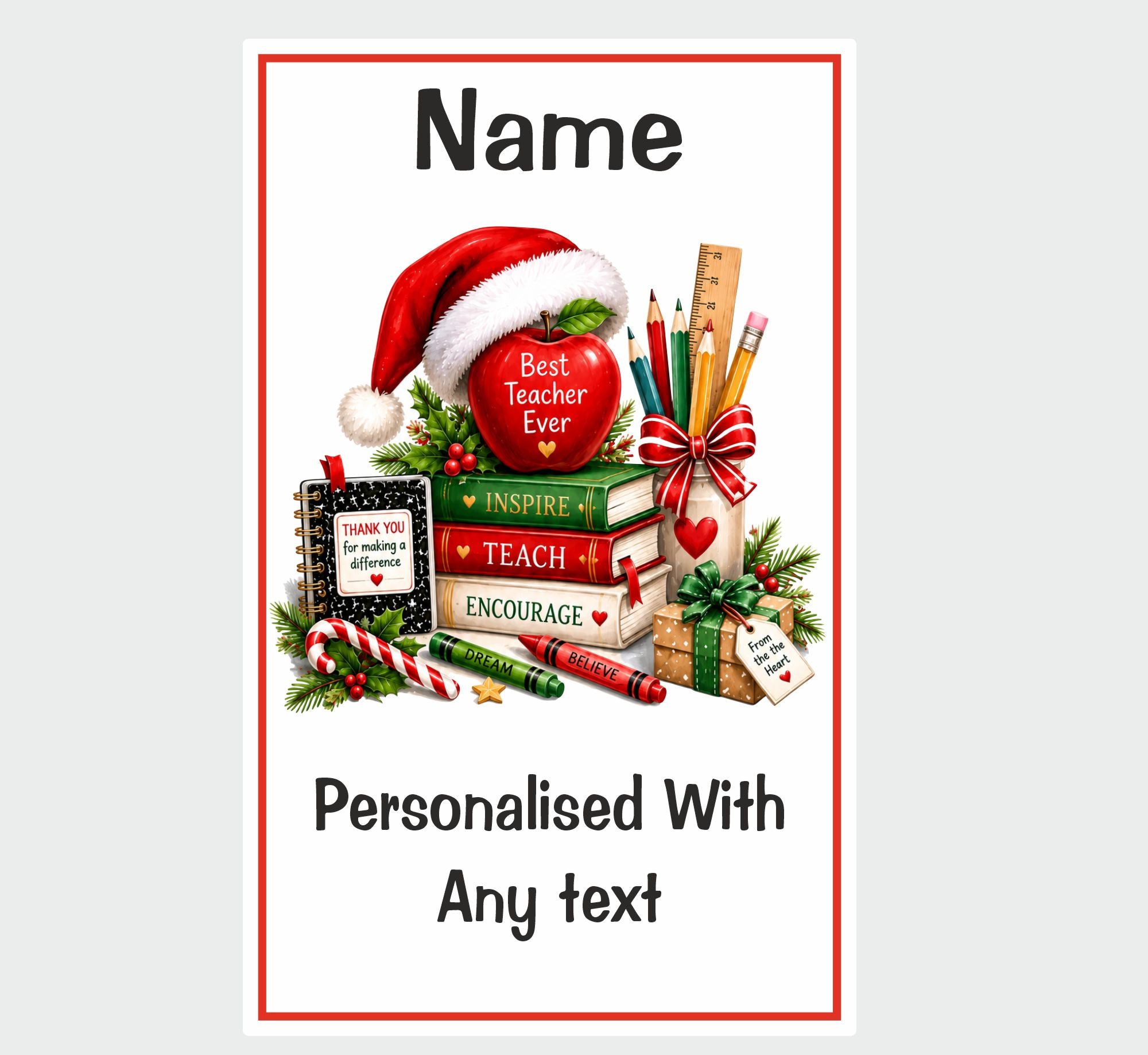 Personalised Teacher Christmas Wine Bottle Label Any Name/Text Added