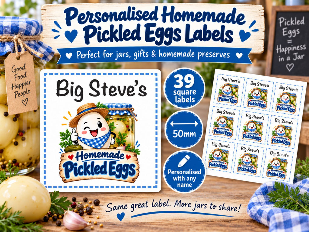 39 Personalised Pickled Eggs Jar Label Any Name added size 50mm square
