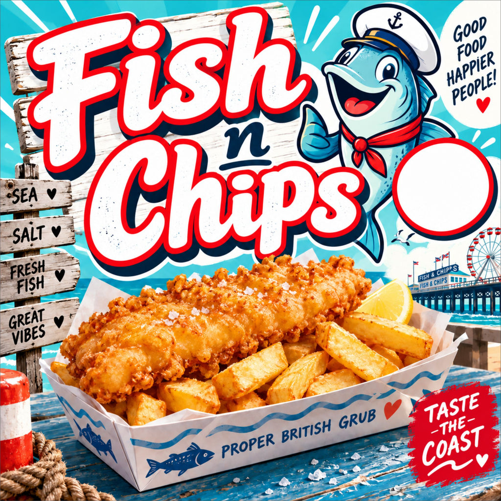 Fish & Chips Catering Van Sticker – 200mm x 200mm Square Food Sign