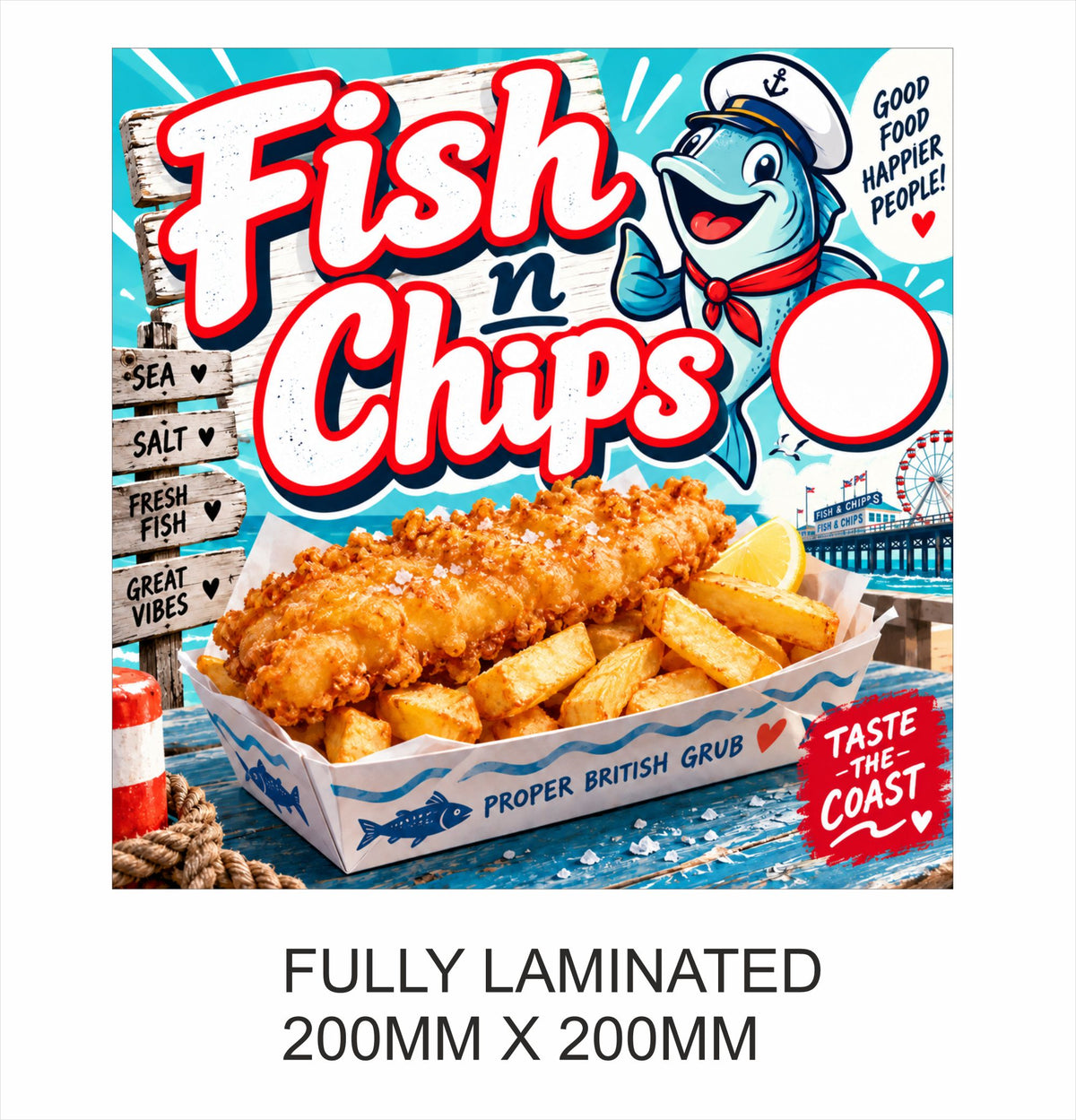 Fish & Chips Catering Van Sticker – 200mm x 200mm Square Food Sign