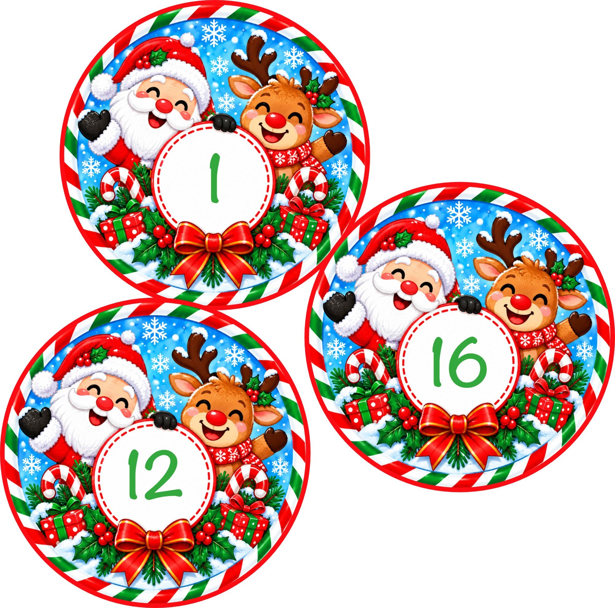 Personalised Santa & Rudolph Advent Bag + 24 Bags + Stickers Any Name Printed