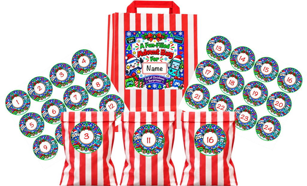 Personalised Advent Calendar Bag + 24 Bags + 24 Stickers ANY NAME