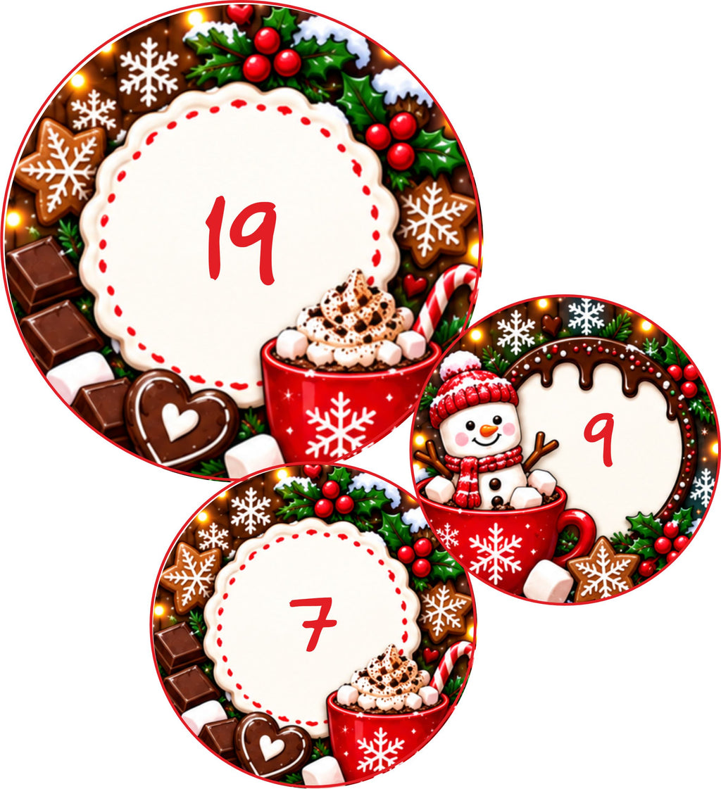 Personalised Hot Chocolate Christmas Advent Bag Set – 24 Stickers, 24 Bags ANY Name