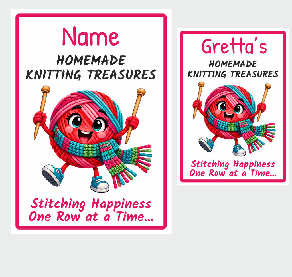 26 Personalised Knitting Labels –  Handmade Knitting Stickers, Any Name Printed