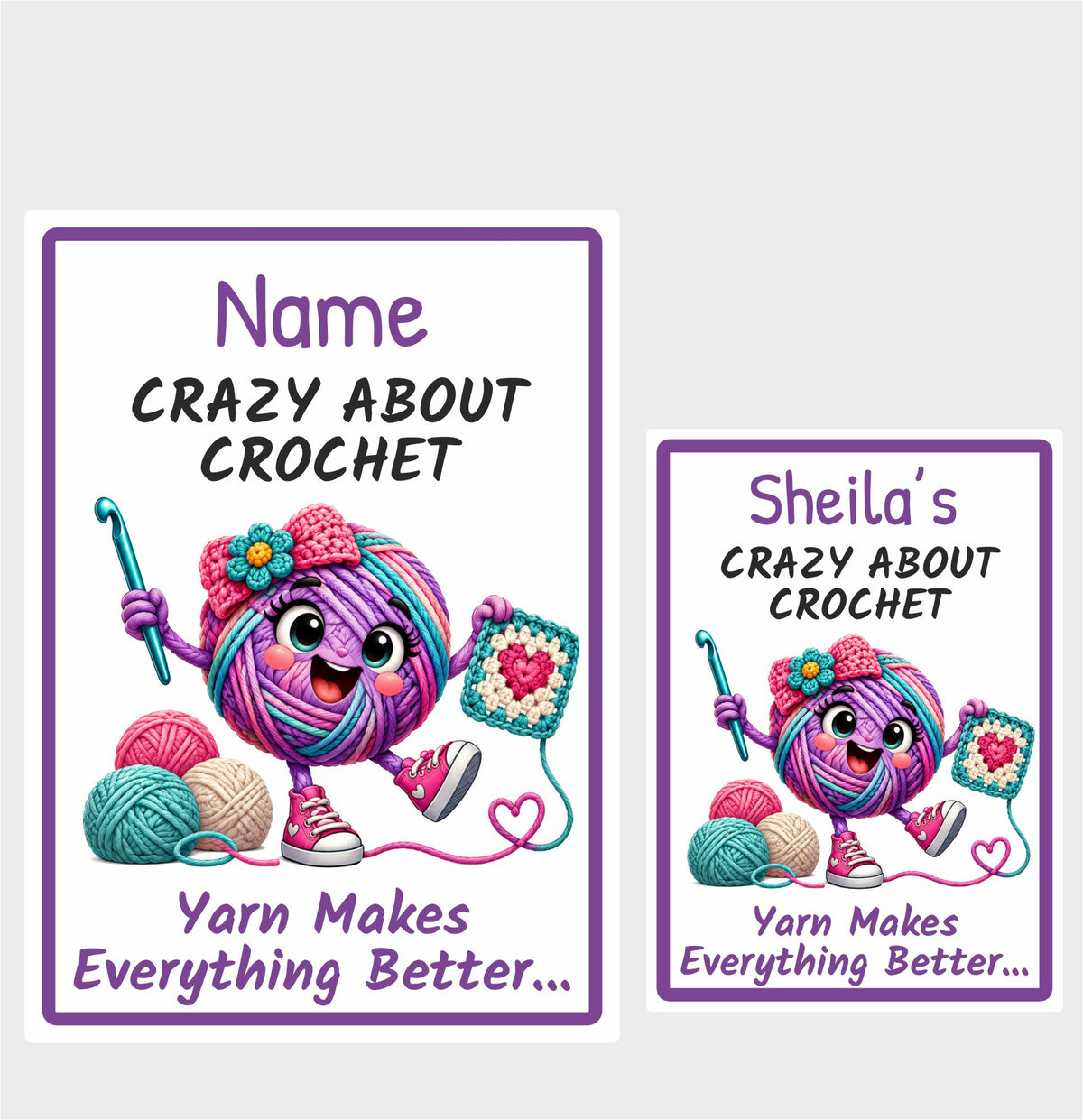 26 personalised crochet labels,  any name, perfect crochet gifts and creations.