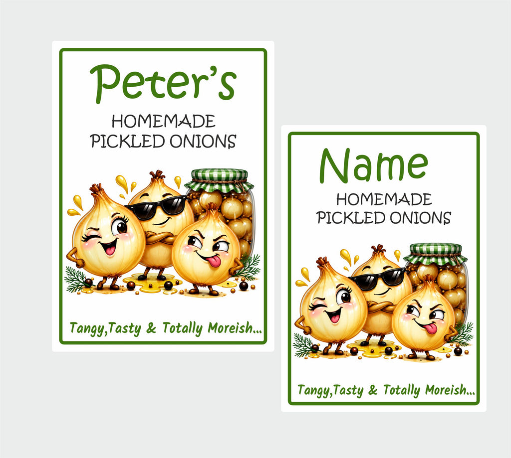 26 Personalised Homemade Pickled Onion Labels – Custom Name Funny Pub Style Jar Stickers