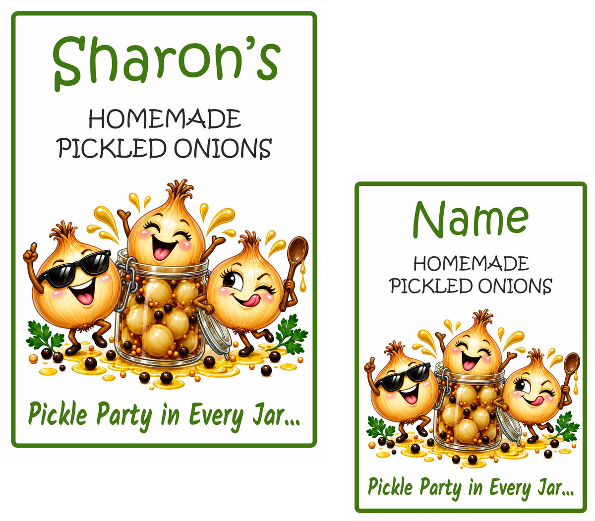 26 Personalised Homemade Pickled Onion Labels – Pickle Party Design – Any Name
