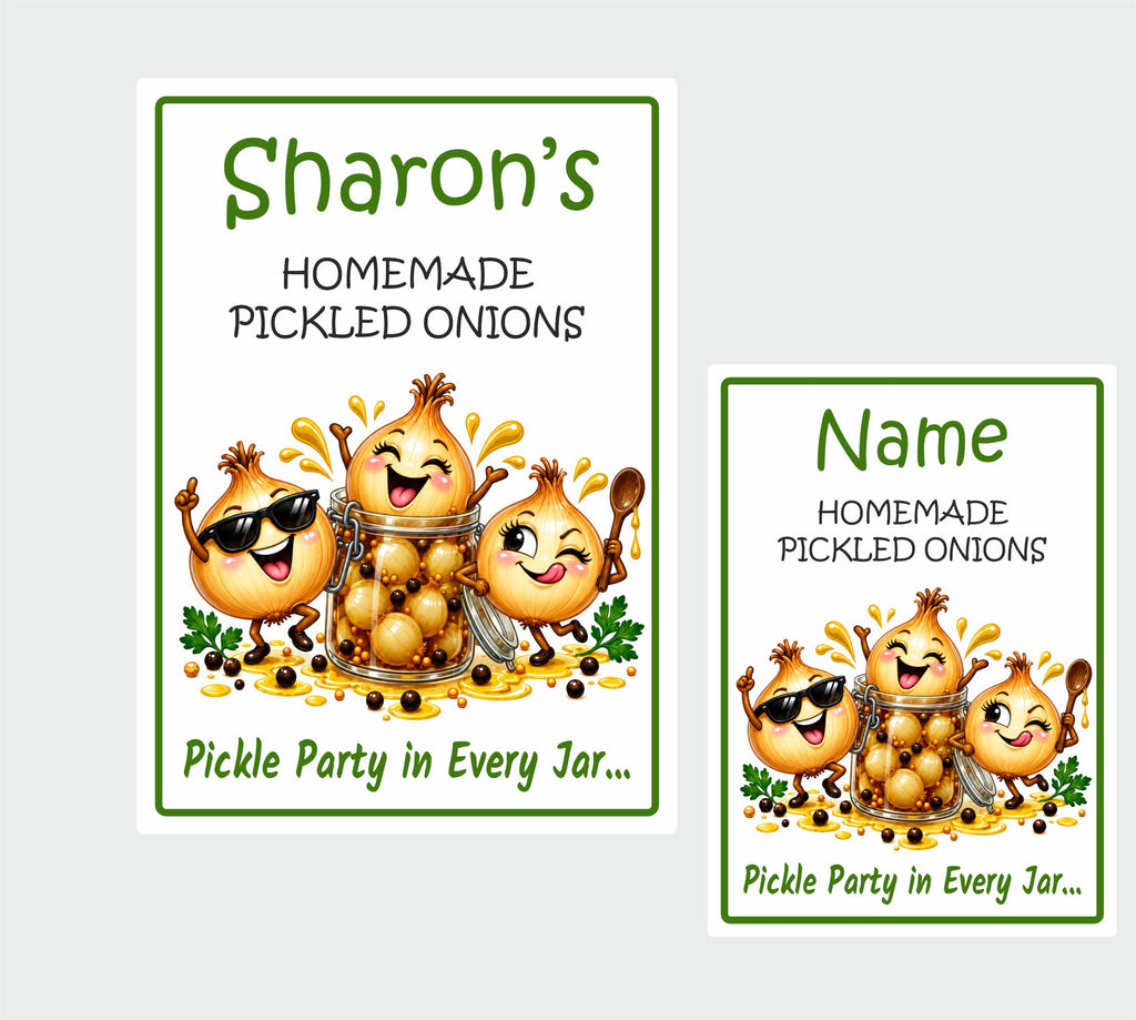 26 Personalised Homemade Pickled Onion Labels – Pickle Party Design – Any Name