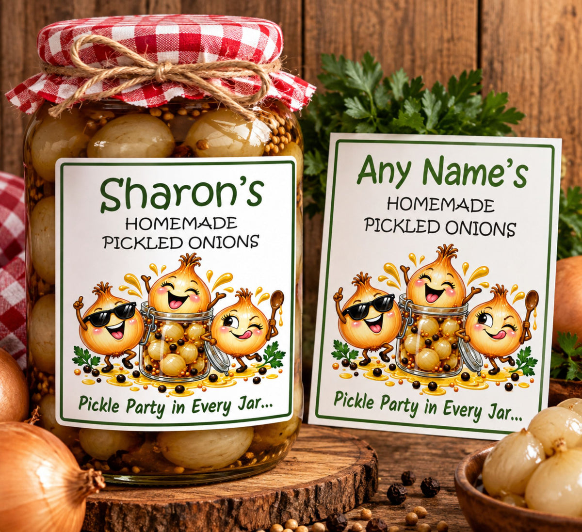 26 Personalised Homemade Pickled Onion Labels – Pickle Party Design – Any Name