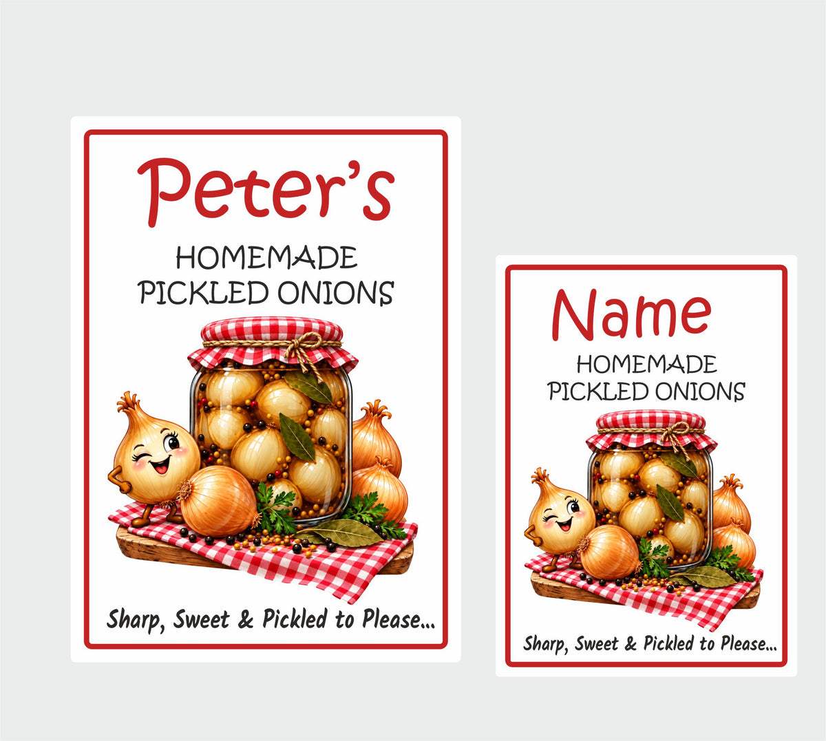 26 Personalised Homemade Pickled Onion Labels – Sharp & Sweet Design – Any Name