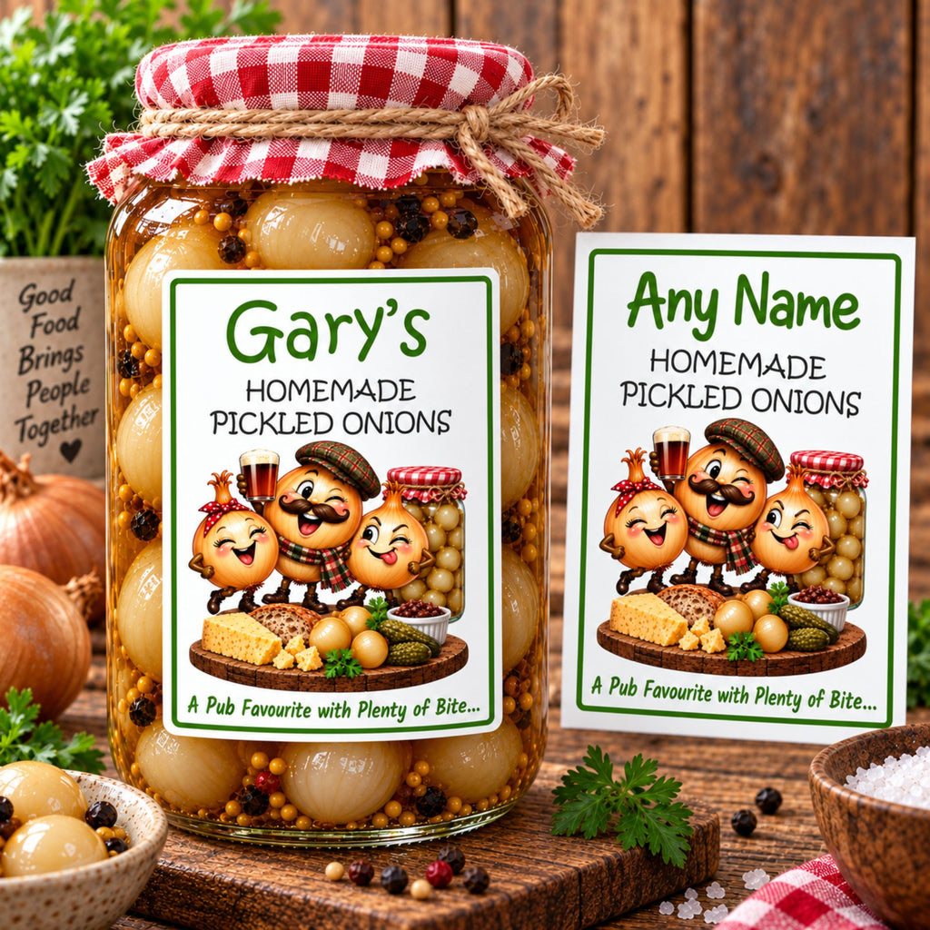 26 Personalised Homemade Pickled Onion Labels – Any Name – Fun Pub Style Jar Stickers