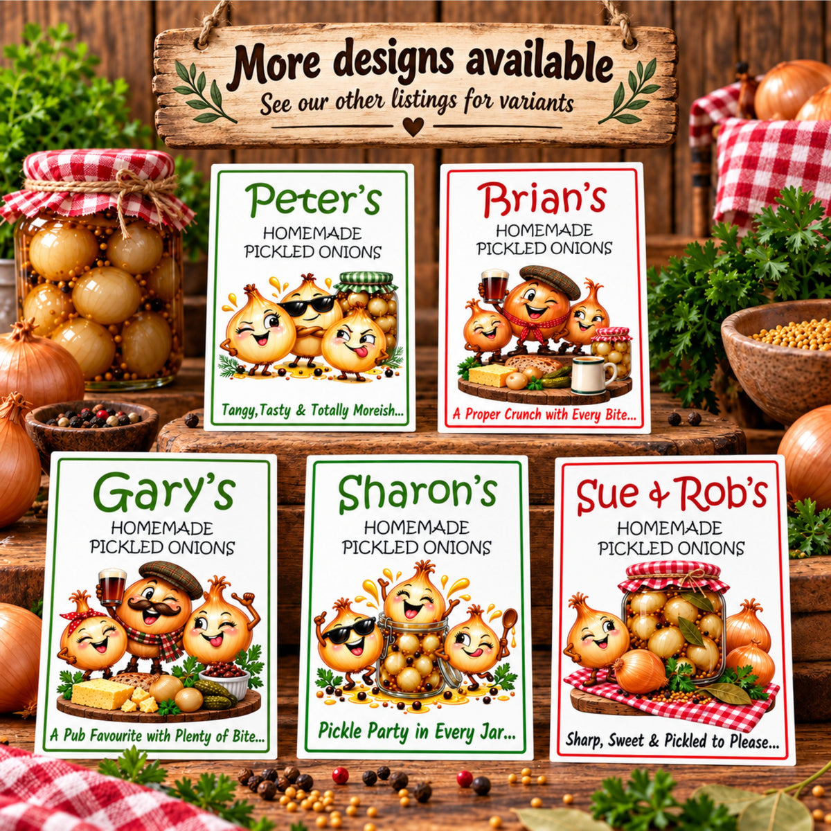 26 Personalised Homemade Pickled Onion Labels – Custom Name Funny Pub Style Jar Stickers