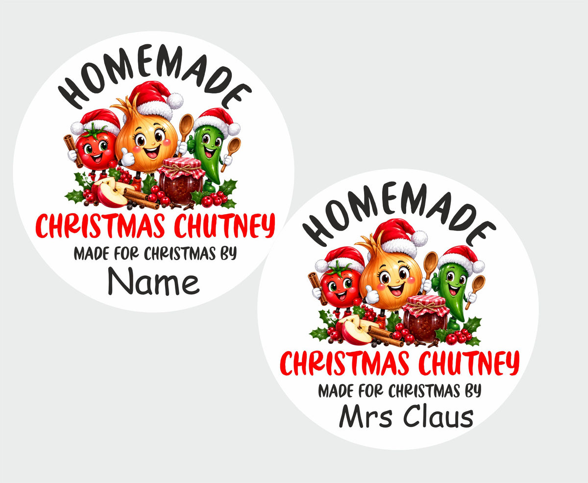 39 Personalised Christmas Chutney Labels – 50mm Round – Any Name Printed