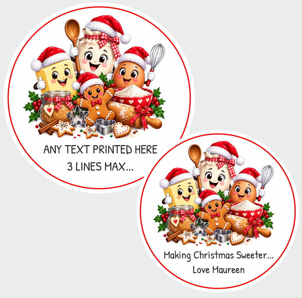 39 Personalised Christmas Baking Labels – 50mm Round – Any Text Up to 3 Lines