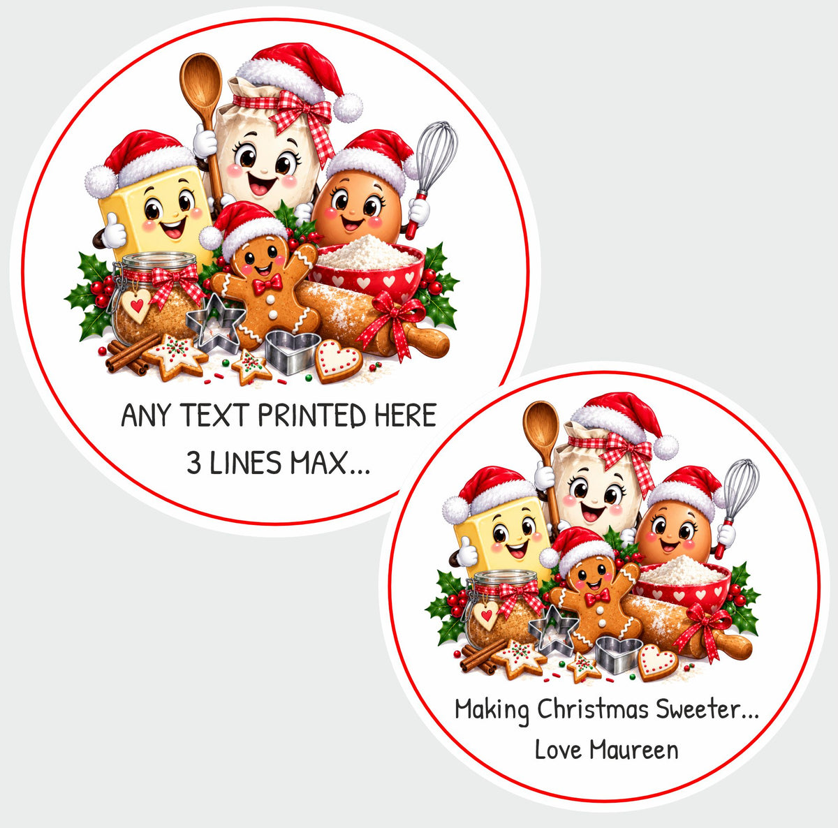 39 Personalised Christmas Baking Labels – 50mm Round – Any Text Up to 3 Lines
