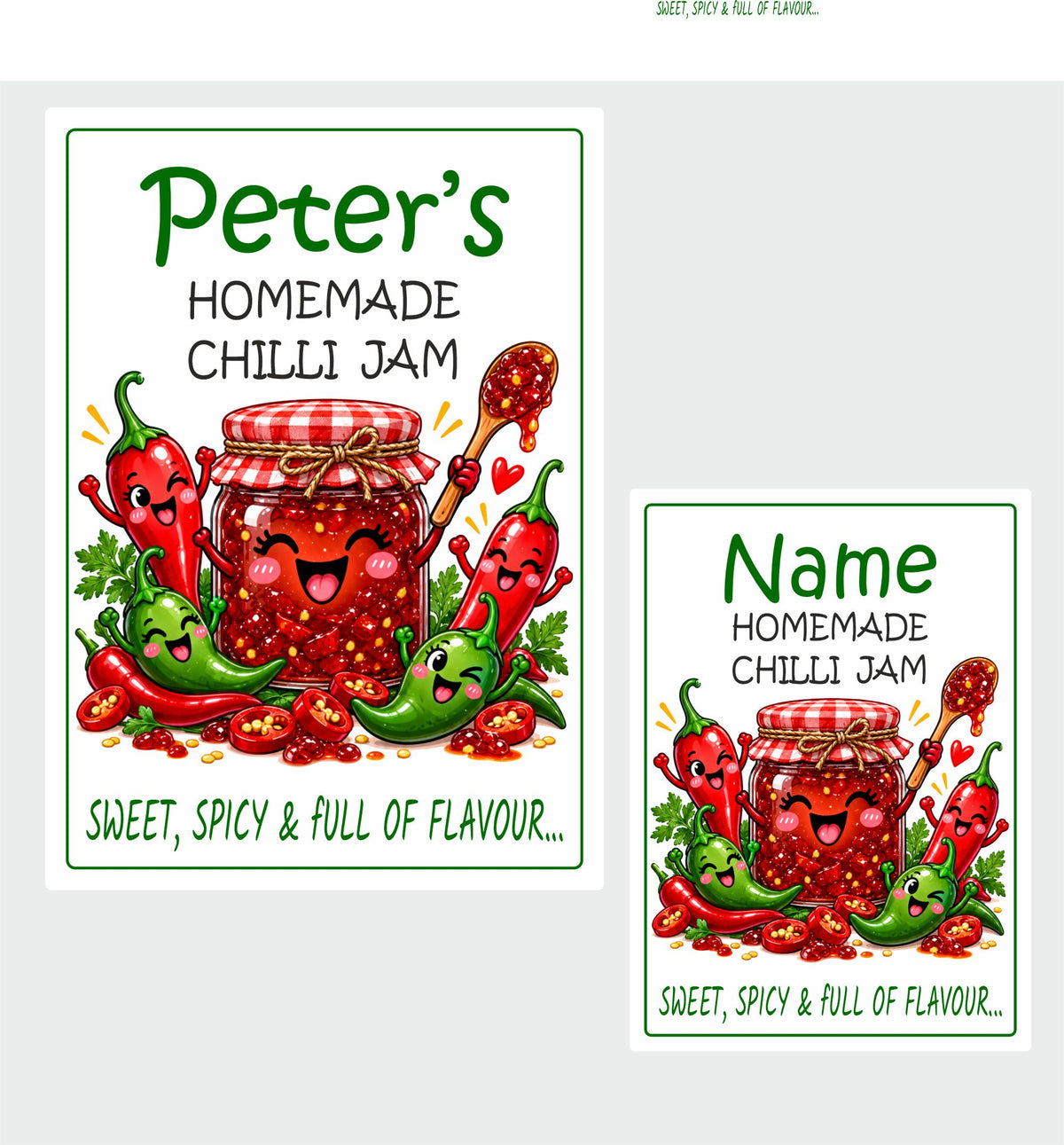 26 Personalised Homemade Chilli Jam Labels – 50 x 70mm – Any Name Printed