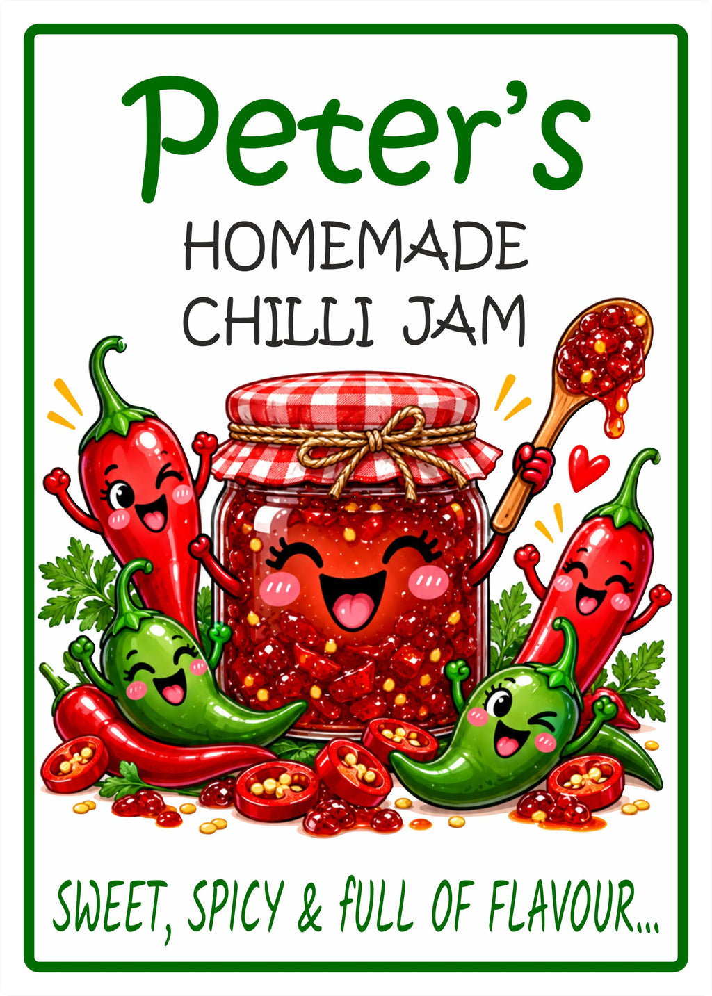 26 Personalised Homemade Chilli Jam Labels – 50 x 70mm – Any Name Printed