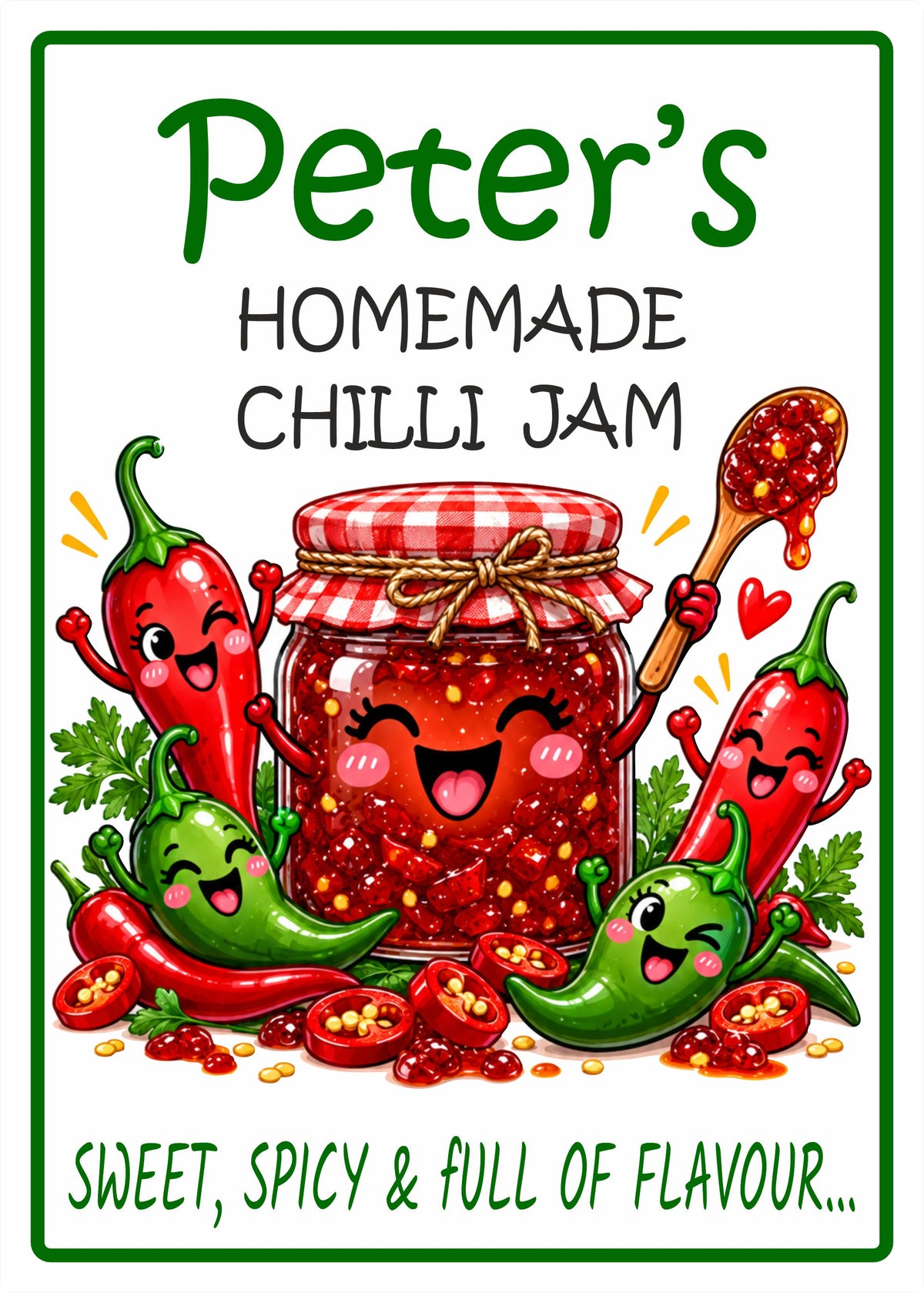 26 Personalised Homemade Chilli Jam Labels – 50 x 70mm – Any Name Printed
