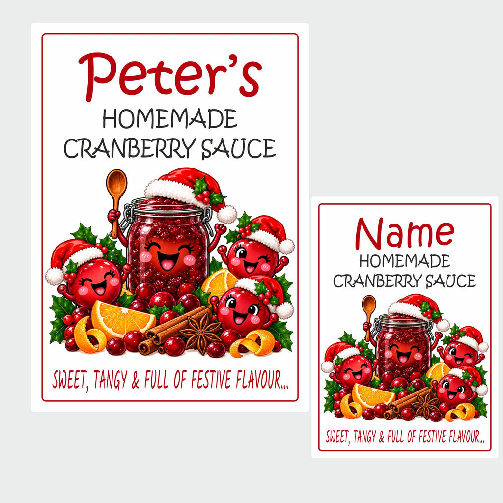 26 Personalised Homemade Cranberry Sauce Labels – 50 x 70mm – Any Name Printed