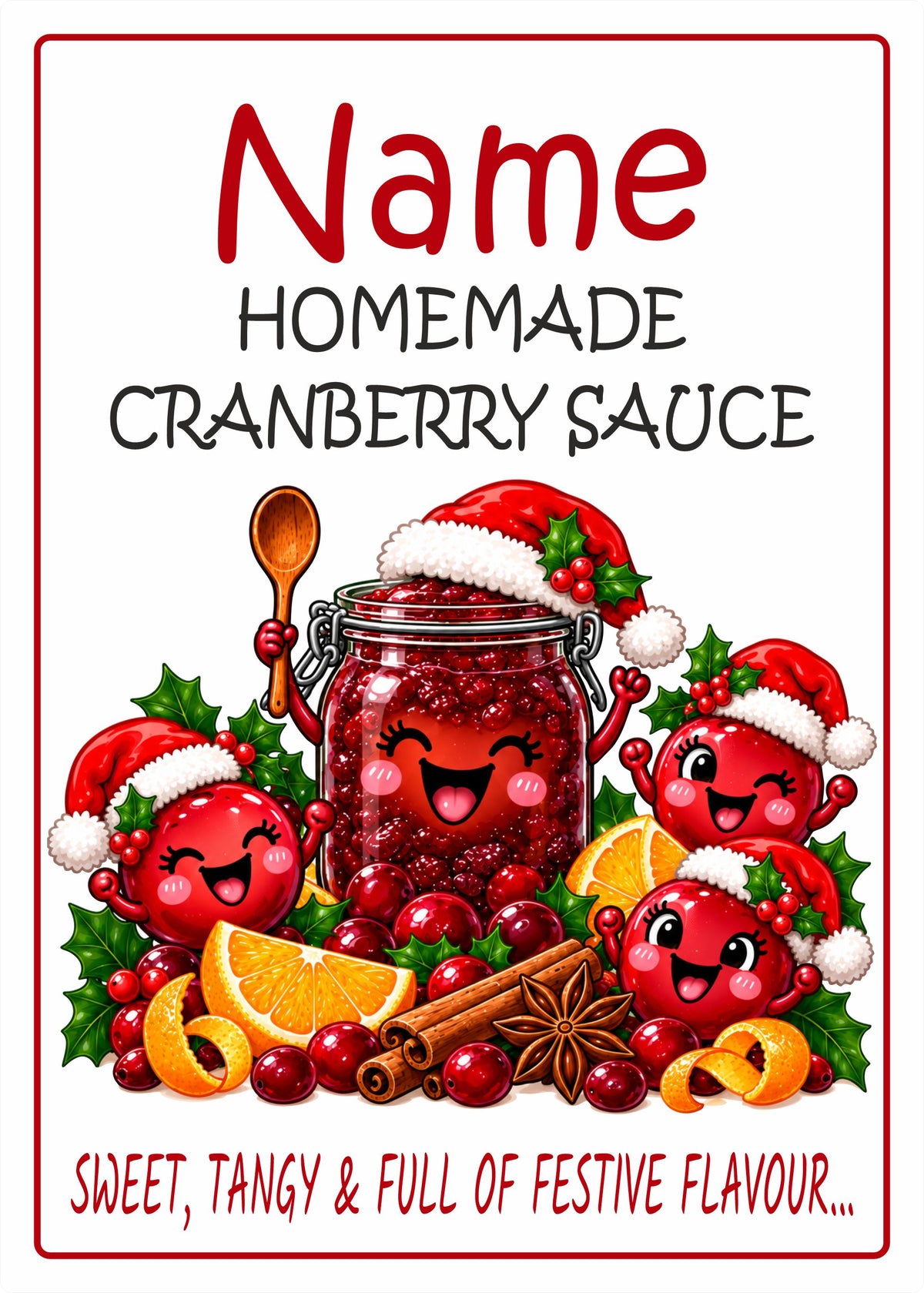 26 Personalised Homemade Cranberry Sauce Labels – 50 x 70mm – Any Name Printed