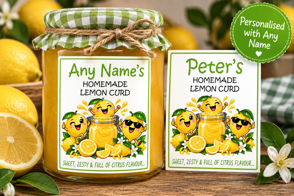 26 Personalised Homemade Lemon Curd Labels – 50 x 70mm – Any Name Printed
