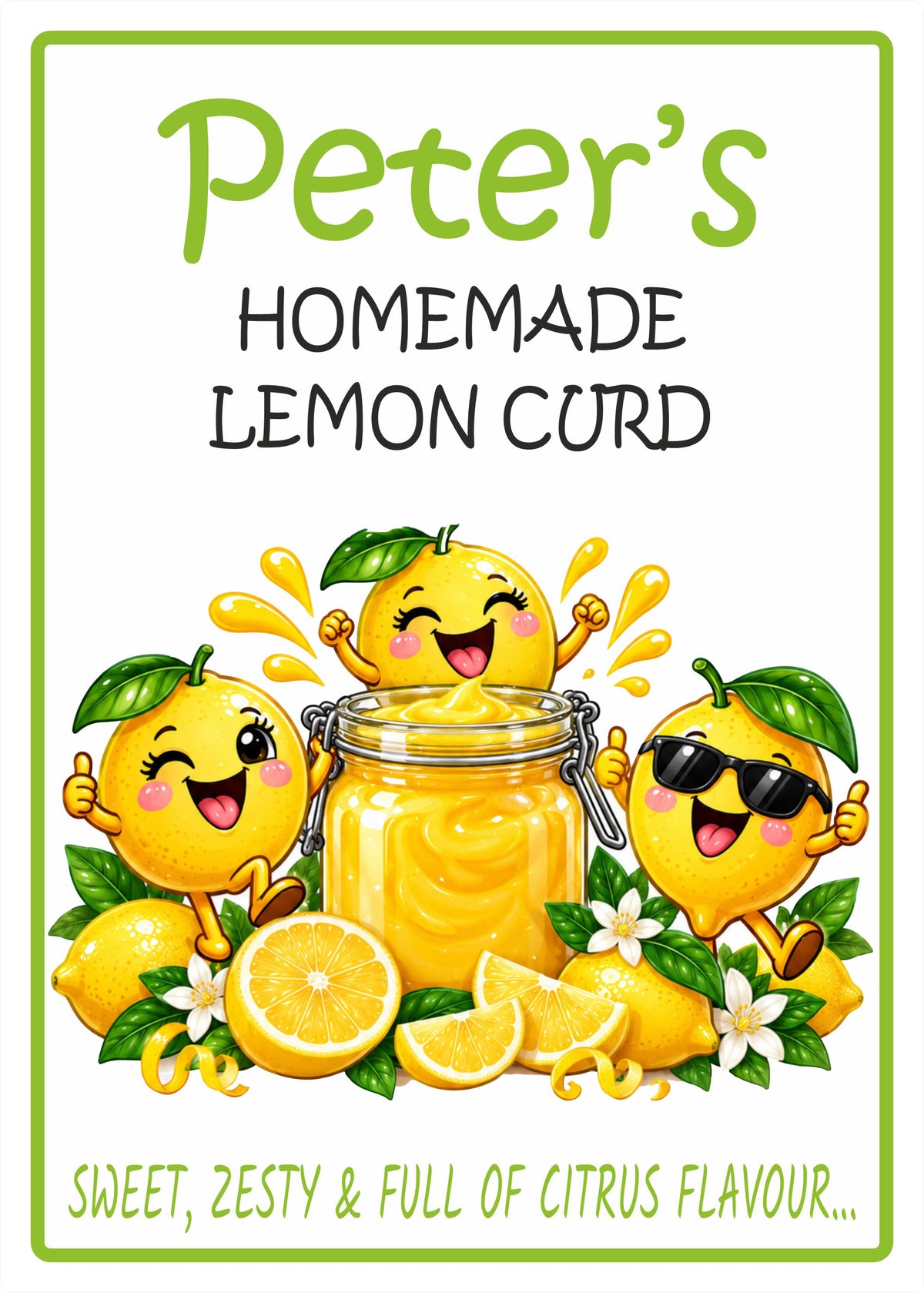26 Personalised Homemade Lemon Curd Labels – 50 x 70mm – Any Name Printed