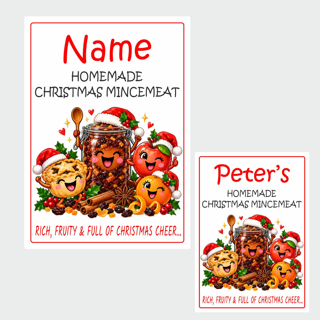 26 Personalised Christmas Mincemeat Labels – 50 x 70mm – Any Name Printed