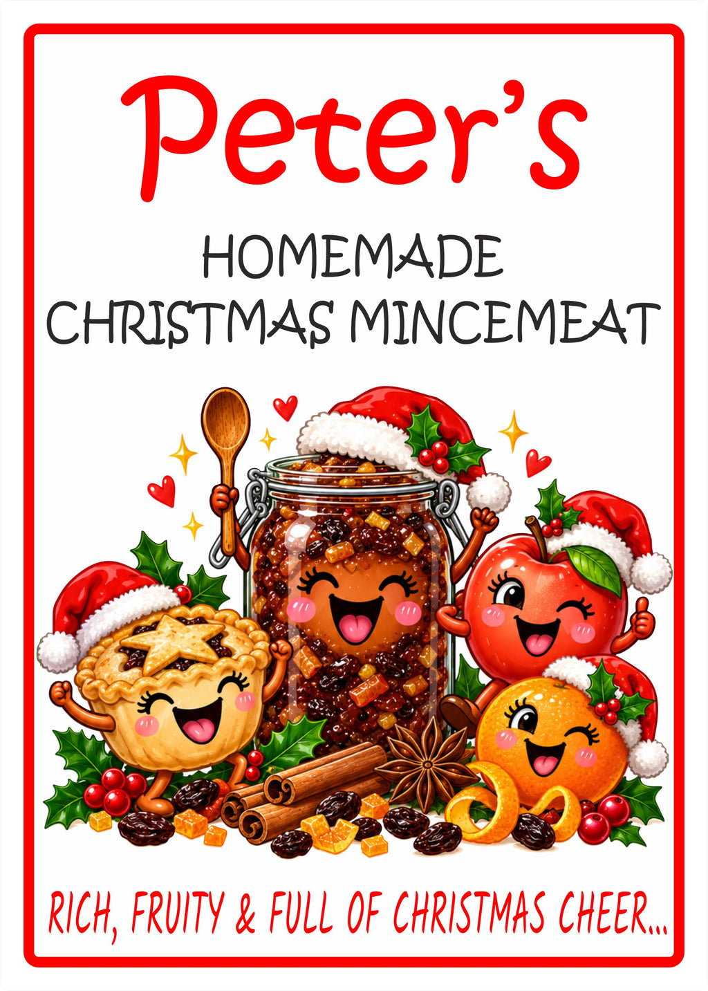 26 Personalised Christmas Mincemeat Labels – 50 x 70mm – Any Name Printed