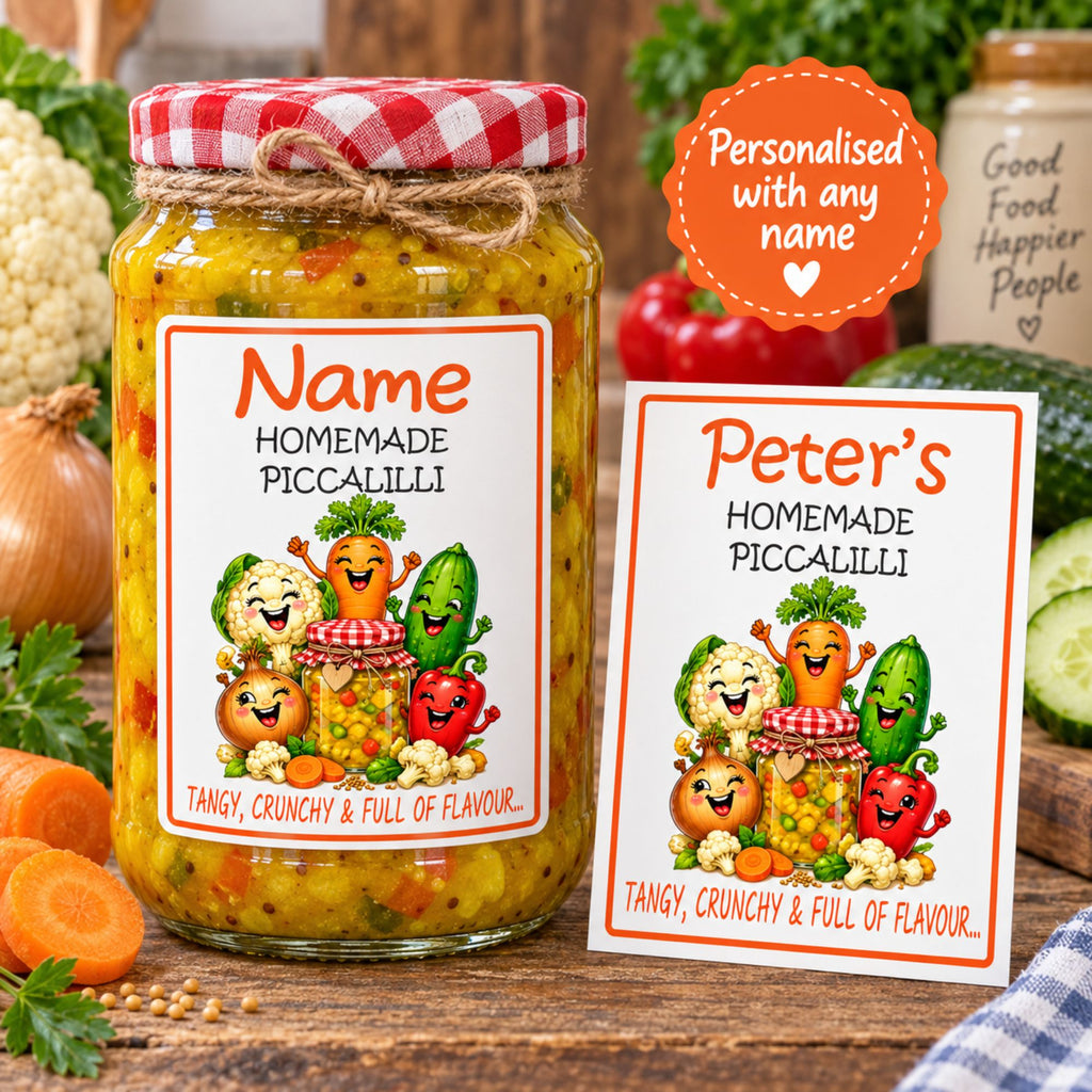 26 Personalised Homemade Piccalilli Labels – 50 x 70mm – Any Name Printed