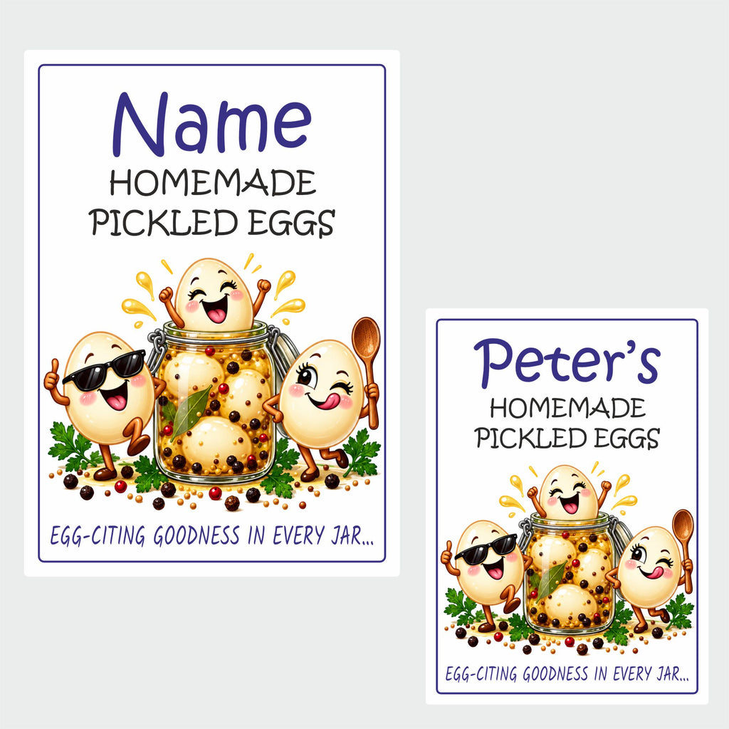 26 Personalised Homemade Pickled Egg Labels – 50 x 70mm – Any Name Printed