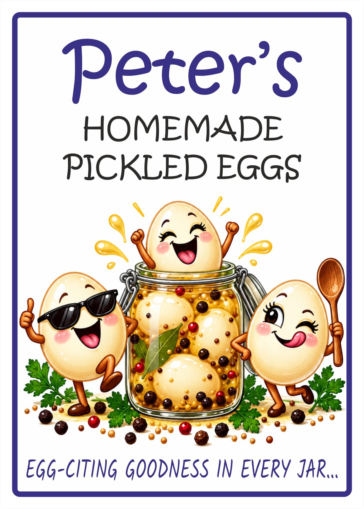 26 Personalised Homemade Pickled Egg Labels – 50 x 70mm – Any Name Printed