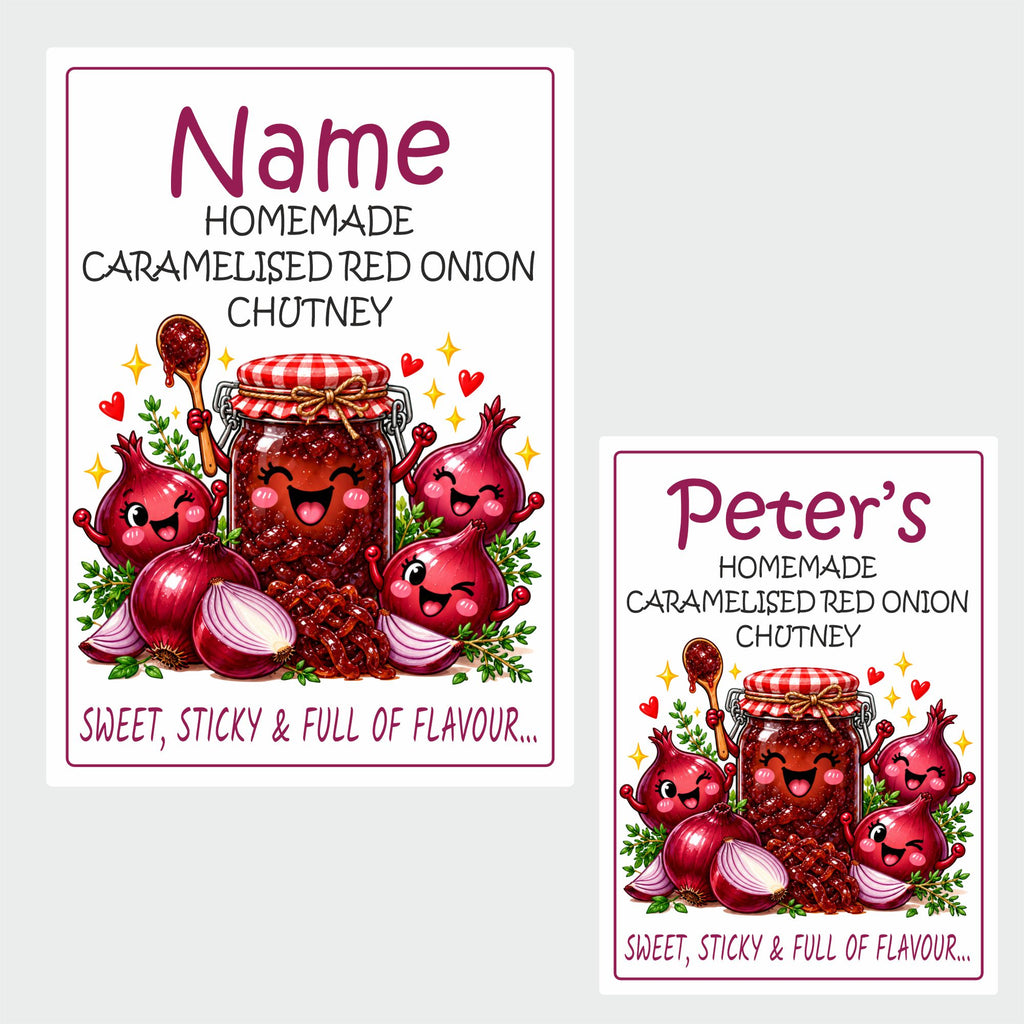 26 Personalised Caramelised Red Onion Chutney Labels – 50 x 70mm – Any Name Printed